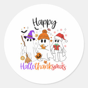 Adesivo Redondo Feliz Natal de Ação de Graças de Halloween HalloOb