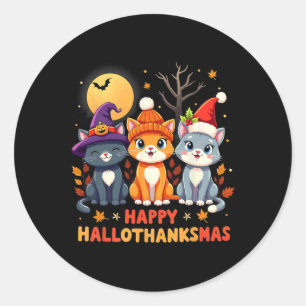 Adesivo Redondo Feliz Natal de Ação de Graças de Halloween HalloOb