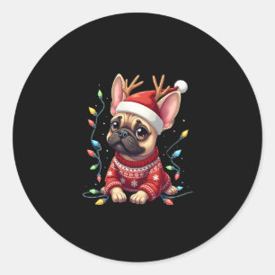 Adesivo Redondo Feliz Natal de Buldogue Francês Luz Santa Hat Rei