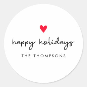 Adesivo Redondo Feliz Natal de Feliz Coração Vermelho Simples
