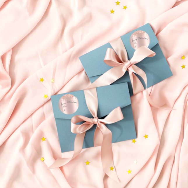 Adesivo Redondo Feliz Natal De Férias Férias Fogueira Rosa Dourado (Merry Christmas From To Holidays Spark Rose Gold Classic Round Sticker)