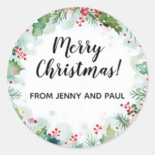 Adesivo Redondo Feliz Natal de Holly e Ivy Wreath