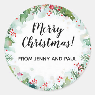Adesivo Redondo Feliz Natal de Holly e Ivy Wreath