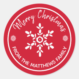 Adesivo Redondo Feliz Natal De: Nome Personalizado Floco De Neve