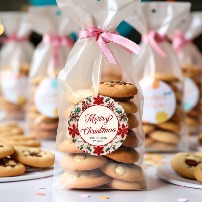 Adesivo Redondo Feliz Natal de Script Elegante Personalizado (Merry Christmas Personalized Round Sticker)