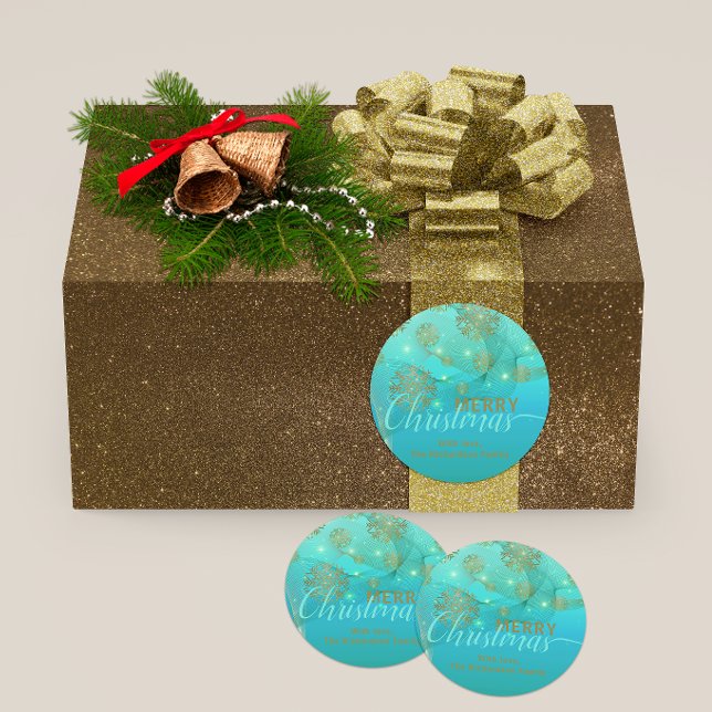 Adesivo Redondo Feliz Natal de Teal Winter Wonderland (Criador carregado)