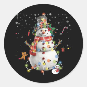 Adesivo Redondo Feliz Natal Decor Snowman Luzes de Natal