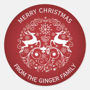 Adesivo Redondo Feliz Natal Deer e Swirls Round Sticker