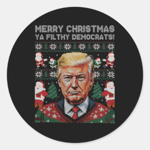 Adesivo Redondo Feliz Natal Democratas Sujos Ya Engraçados Xmas