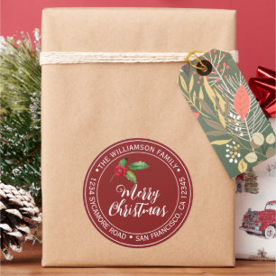 Adesivo Redondo Feliz Natal Devolução Endereço Vermelho