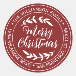 Adesivo Redondo Feliz Natal Devolução Endereço Vermelho