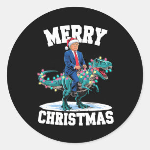 Adesivo Redondo Feliz Natal Dino Donald Trump Dinossaur T-rex X