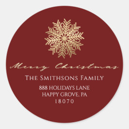 Adesivo Redondo Feliz Natal Do Burgundy Dourado RSVP Snowflake