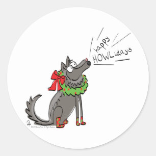 Adesivo Redondo Feliz Natal do Lobo Engraçado Feriado
