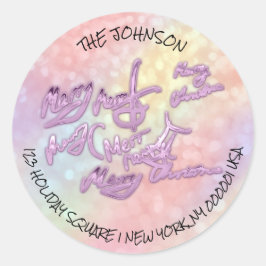 Adesivo Redondo Feliz Natal Do Nome Do Endereço RSVP Roxo