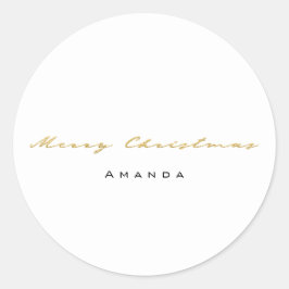Adesivo Redondo Feliz Natal Do Nome Dourado Minimalismo Branco