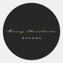 Adesivo Redondo Feliz Natal Do Nome Minimalismo Dourado Negro