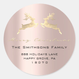 Adesivo Redondo Feliz Natal Do Nome Rosa Dourado RSVP Reindeer