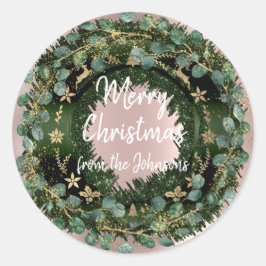 Adesivo Redondo Feliz Natal Do Nome Winter Rose Gold Wreath