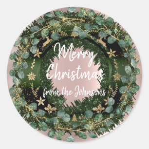 Adesivo Redondo Feliz Natal Do Nome Winter Rose Gold Wreath