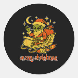 Adesivo Redondo Feliz Natal do Papai Noel Alien e seu SL Cósmico