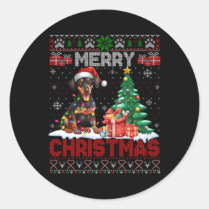 Adesivo Redondo Feliz Natal Doberman Pinscher Lover Ugly Xmas