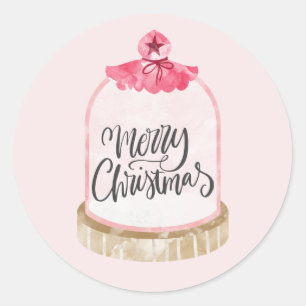 Adesivo Redondo Feliz Natal Domo de Vidro Rosa