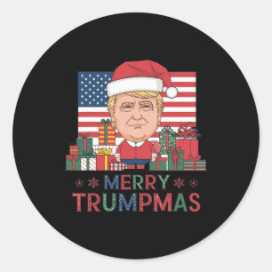 Adesivo Redondo Feliz Natal Donald Trump Papais noeis Família Xmas