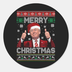 Adesivo Redondo Feliz Natal Donald Trump Papais noeis Família Xmas