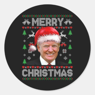 Adesivo Redondo Feliz Natal Donald Trump Papais noeis Família Xmas
