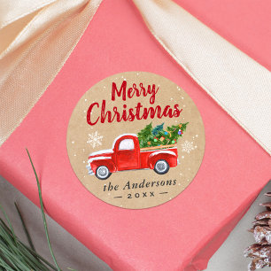 Adesivo Redondo Feliz Natal dos flocos de neve das árvores do