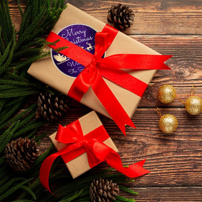 Adesivo Redondo Feliz Natal Dos Papais noeis Reindeer Marinho Sono (Criador carregado)