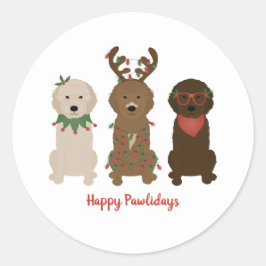 Adesivo Redondo Feliz Natal dos Pawlidays Goldendoodododle