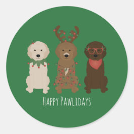 Adesivo Redondo Feliz Natal dos Pawlidays Goldendoodododle