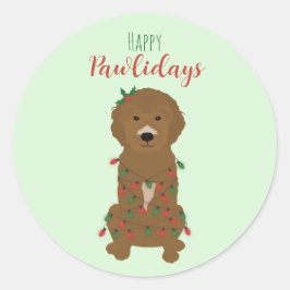 Adesivo Redondo Feliz Natal dos Pawlidays Goldendoodododle