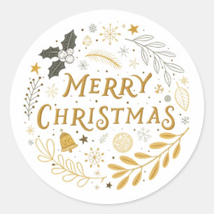 Adesivo Redondo Feliz Natal Dourado