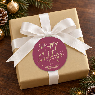 Adesivo Redondo Feliz Natal Dourado Elegante Férias Cranberry