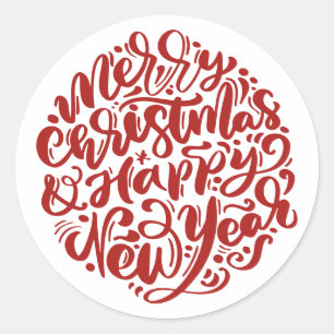 Adesivo Redondo Feliz Natal e Ano Novo Vermelho