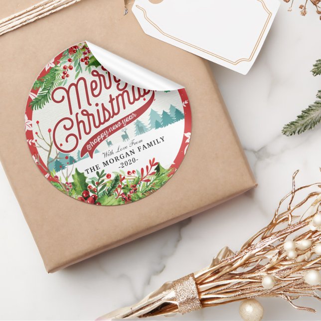 Adesivo Redondo Feliz Natal e Cartões de natal Felizes anos novos (Criador carregado)