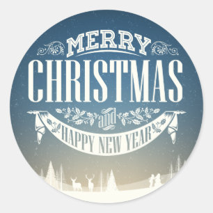 Adesivo Redondo Feliz Natal e Cena de Neve Feliz ano novo