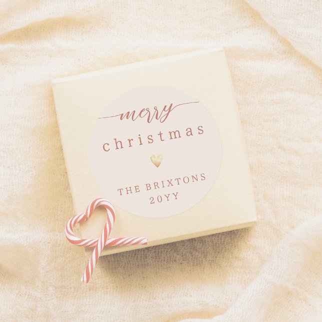 Adesivo Redondo Feliz Natal e Dourado Feriado de Creme Cardíaco (Criador carregado)