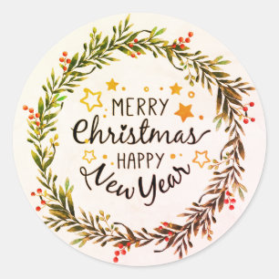 Adesivo Redondo Feliz Natal e Feliz ano novo