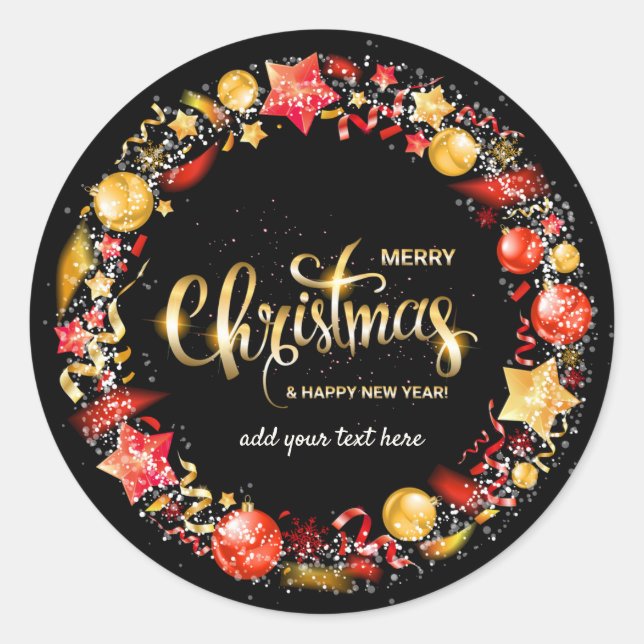 Adesivo Redondo Feliz Natal e Feliz ano novo Round Sticker (Frente)