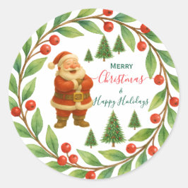 Adesivo Redondo Feliz Natal e Papais noeis de Férias Felizes Arte 