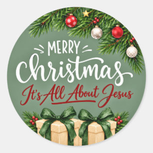 Adesivo Redondo Feliz Natal É Tudo Sobre Jesus Cristão