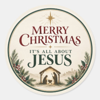 Adesivo Redondo Feliz Natal É Tudo Sobre Jesus Elegante