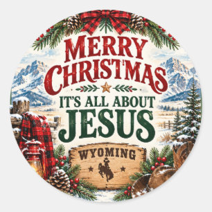 Adesivo Redondo Feliz Natal É Tudo Sobre Jesus Wyoming