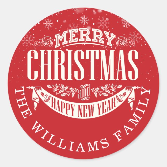 Adesivo Redondo Feliz Natal e um Feliz Ano Novo Personalizado (Frente)