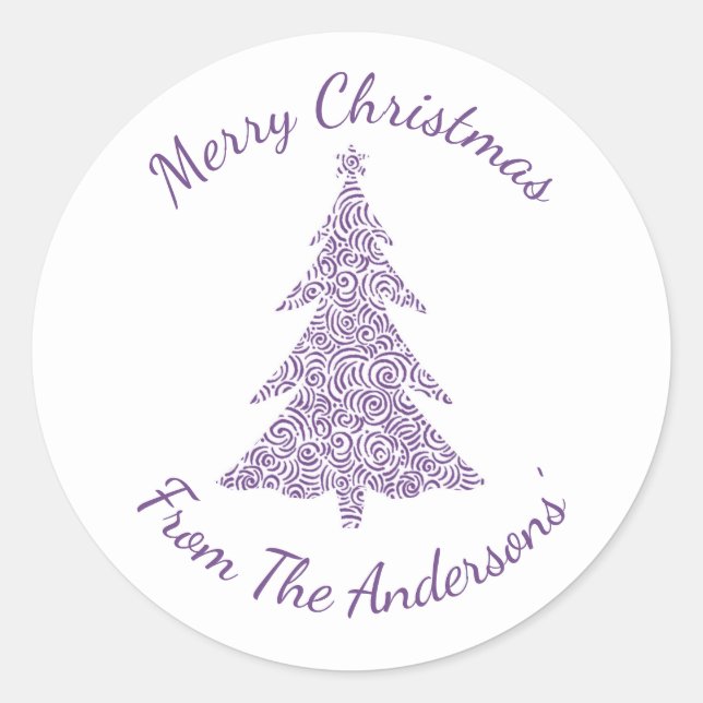 Adesivo Redondo Feliz Natal, elegante árvore de natal moderna (Frente)