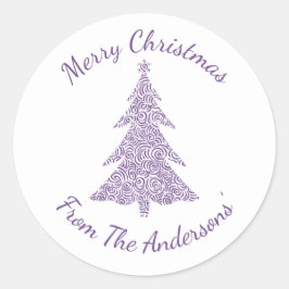 Adesivo Redondo Feliz Natal, elegante árvore de natal moderna